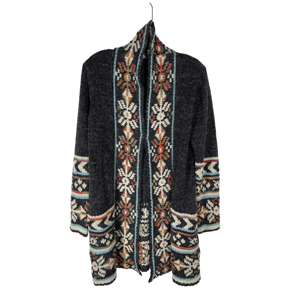 Gray Southwestern Fair Isle Longline Cardigan Sweater Medium‎ Boho